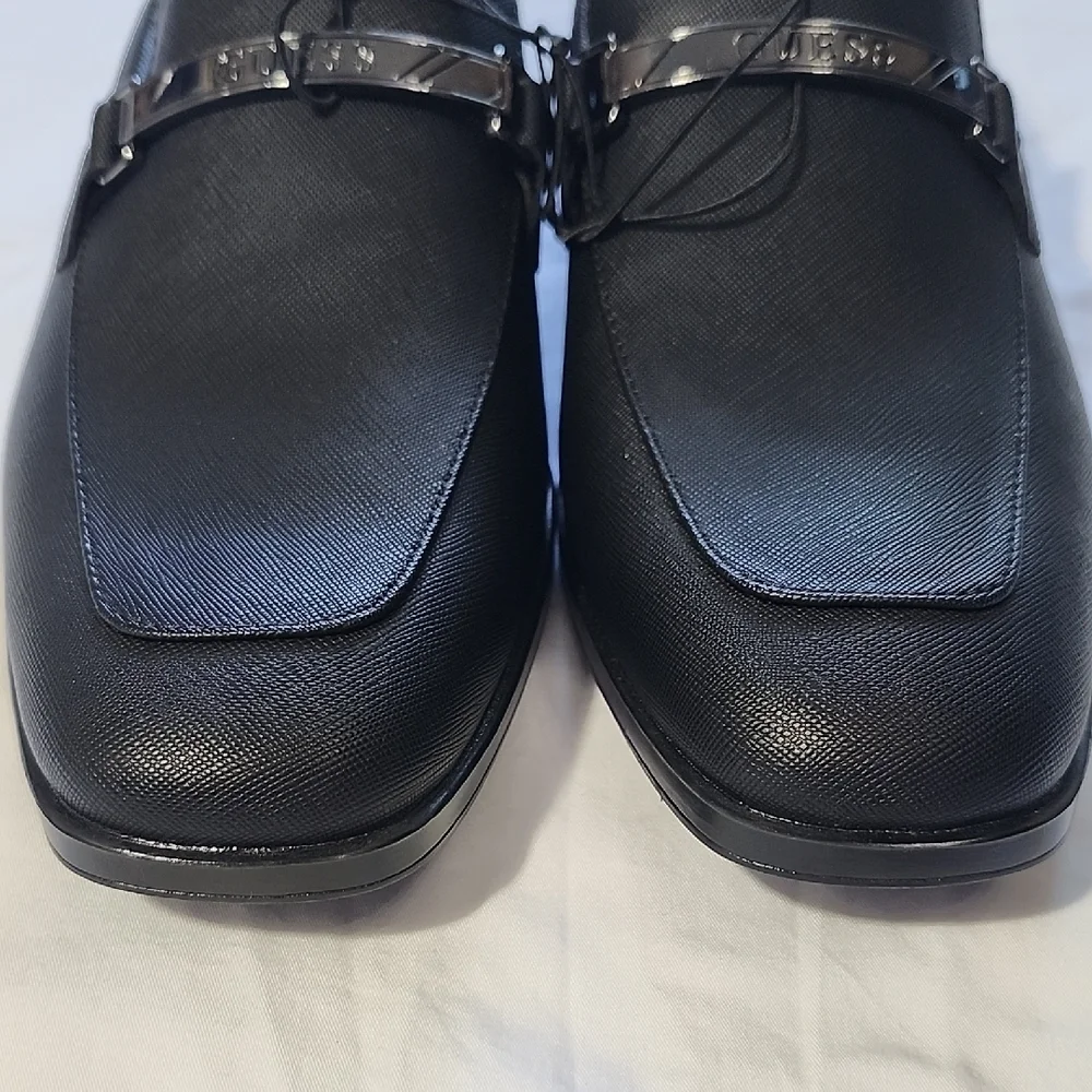 GUESS Men's Black Slip-On Loafers with Silver Accent
